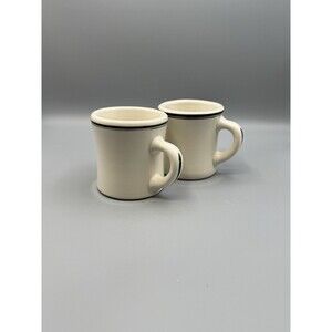 Pair Of Vintage Victor NY Diner Mugs Green Stripe Heavy Restaurant Ware Stamped